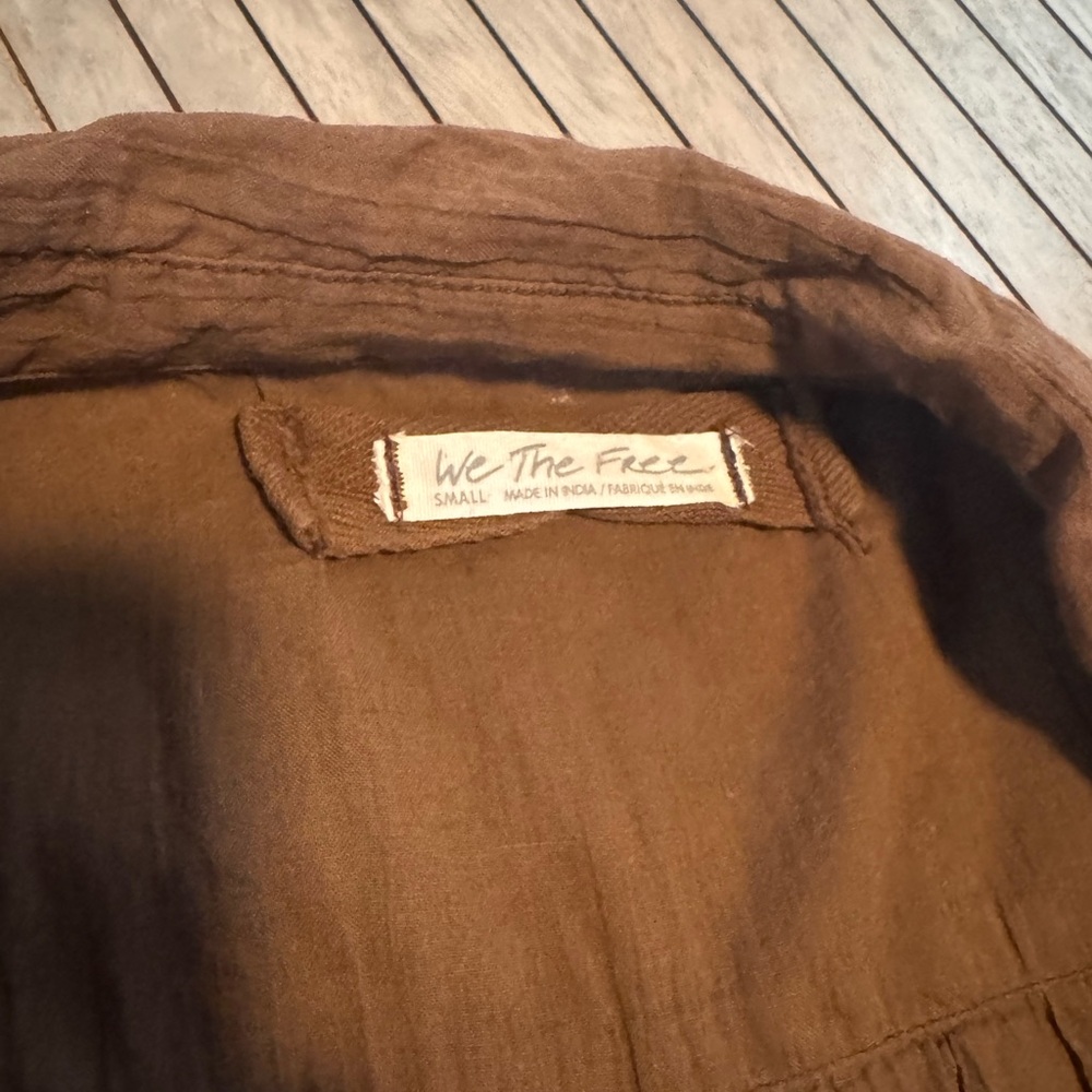 Free People Float Away Button Down Cotton Shirt Neutral Beachy Oversized Blouse - Picture 13 of 13